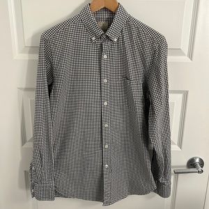 J. Crew Men’s Long Sleeve Button Down Black and White Gingham Shirt